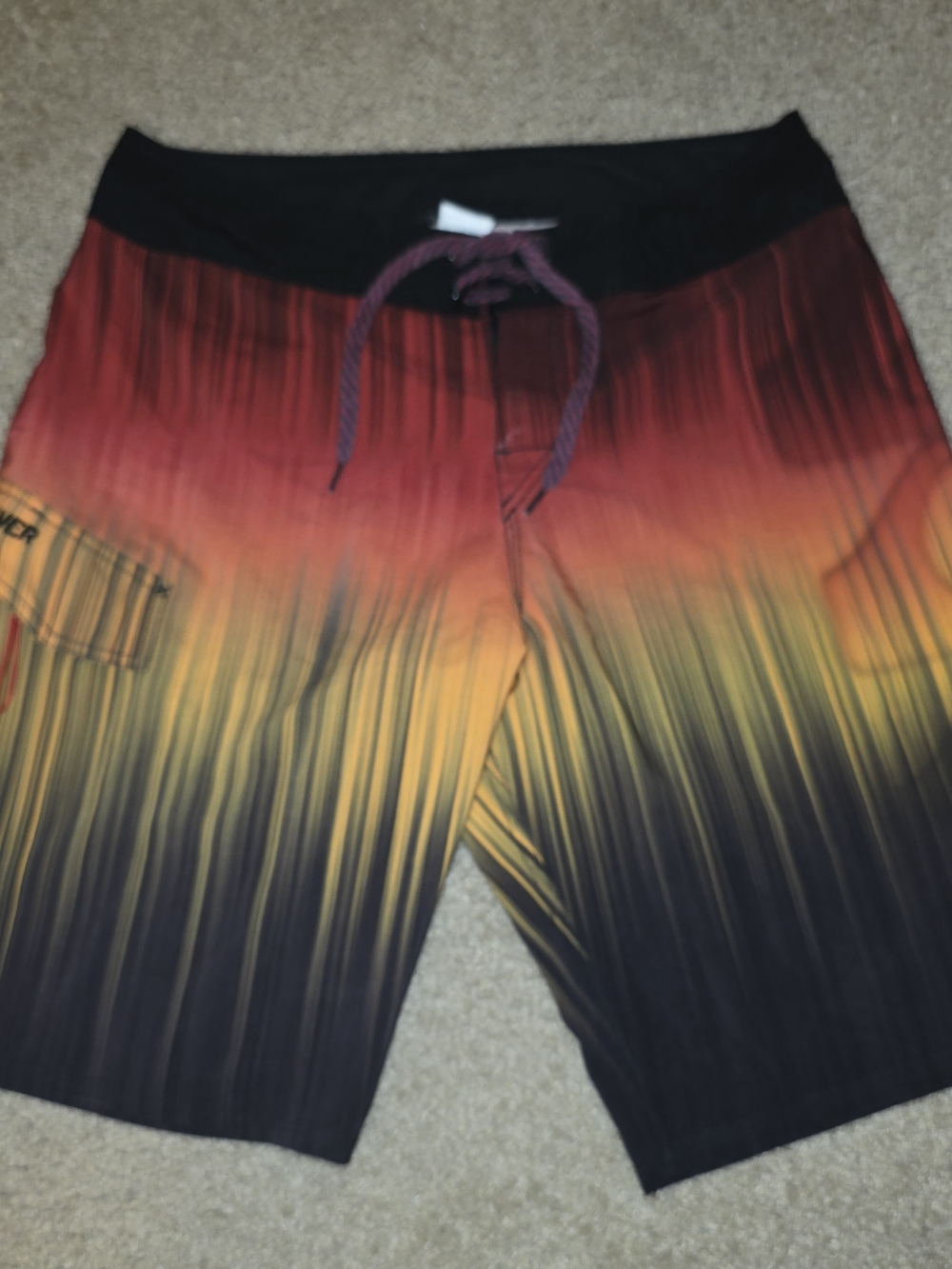 Quiksilver Mens Striped Board Shorts Drawstring Pockets Hook & Loop Fly 32 Red